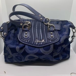 COACH Dark Blue Ashley Dotted Op Art Hand Bag  N:G1282-F20015 Size-12x9x4 in